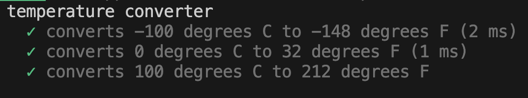 Screenshot of test result